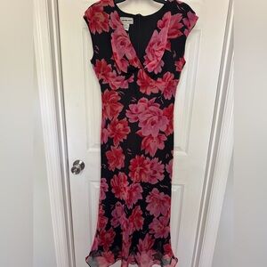 NWT Vintage California Krush Floral V Neck Cap Sleeve Dress Women's Size 12